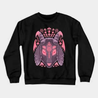 Purple Goat Demon with Pink Flowers Crewneck Sweatshirt